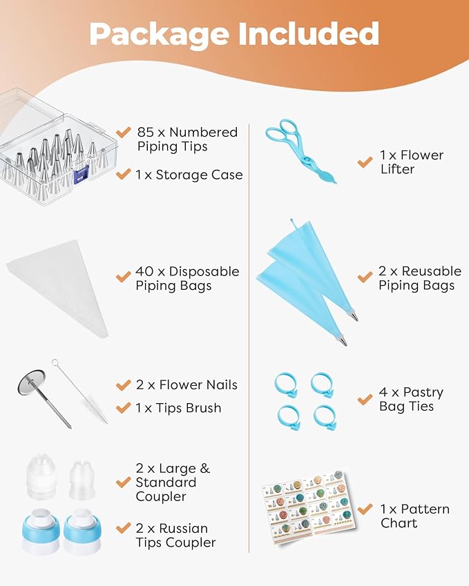 Kootek 140 Piping Bags and Tips Set Frosting Piping Kit for Beginner & Pros | Baking Supplies Tools, 40+2 Disposable & Reusable Piping Bags 12", 85 Icing Piping Tips, for Cookie Cupcake Cake Decorating