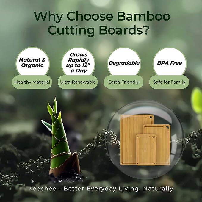 Keechee Bamboo Cutting Board, Cutting Board for Kitchen with Handles | Non Toxic, Resisted-Cracking&Curling, Deep Juice Groove, Side Handles,Cross-Laminated Structure, Knife-Friendly, Gifts Ready