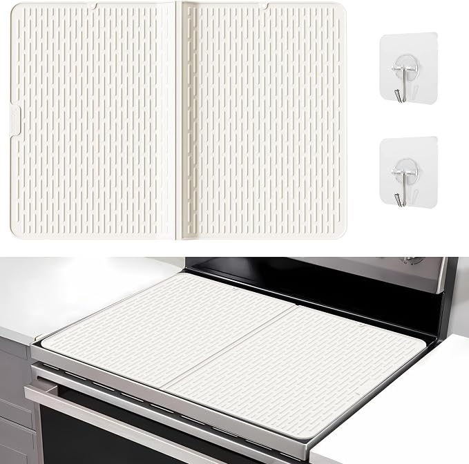 Foldable Silicone Stove Top Cover – 20"x28" Stove Top Covers for Electric Stove, Glass Top Stove Cover, RV Stove Top Cover & Dish Drying Mat (Cream, 28''x20'')
