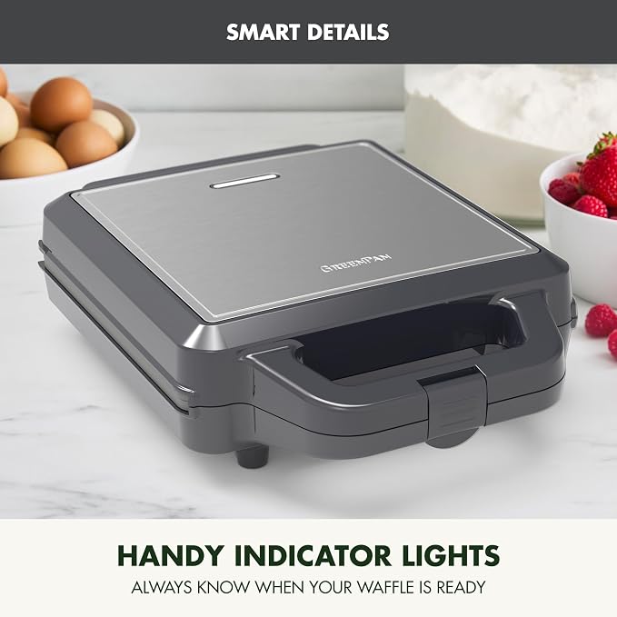GreenPan Advanced Waffle Maker, 4-Square Belgian & Classic Waffle Maker, PFAS-Free Ceramic Nonstick, Dishwasher Safe Plate, Cool-Touch Handle, Overheat Protection, Easy Clean, Graphite