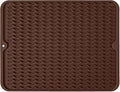 Silicone Dish Drying Mat, Non-Slip Easy Clean Sink Mat, Coffee, 24" x 18" | Quick-Dry Ridges, Large Heat-resistant Dish Drainer Mat for Kitchen Counter, Hangable & Roll-Up for Storage, Dishwasher Safe