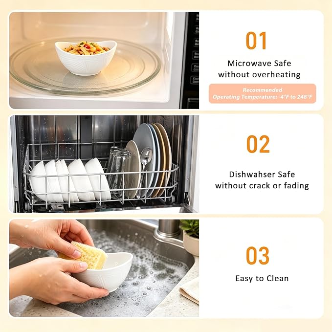 Wheat Straw Bowls Set of 6, Unbreakable Small Plastic Bowls 10oz, Small Serving Bowls for Ice Cream, Yogurt, Snack, Dessert, Microwave & Dishwasher Safe Mini Bowls for Kitchen, Party - White
