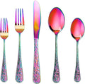 Runfly Vintage Carved Rainbow Stainless Steel 20-Piece Flatware Set | Silverware Set, Modern Embossed Cutlery Set Utensils Kitchen Including Fork Spoon and Knife