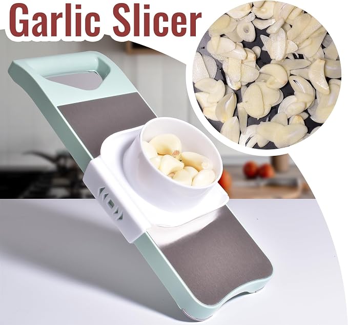 NACOLUS 6-Blade Mandoline Slicer for Kitchen,Handheld Vegetable Slicer | stainless steel surface,straight slicer 1/3mm,shredder 2/3mm,waffle fry cutter,grater,finger-safe hand guard,garlic slicer