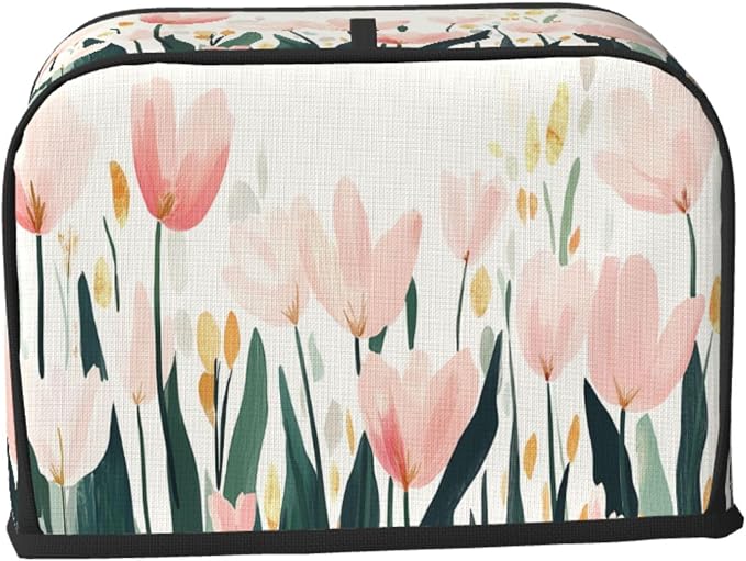 2 Slice Toaster Cover Tulip Flower Watercolor Dust Proof Washable Kitchen Appliance Cover with Pocket, Oxford Fabric Countertop Toaster Protector for Standard Toasters Small Appliances