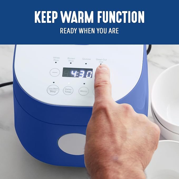 GreenLife Digital Rice Cooker, 2-Cups Uncooked/4-Cups Cooked, Navy Blue | PFAS-Free Ceramic Nonstick Coated 1.5QT Pot, One-Touch Presets, Oats, Quinoa, Brown Rice, Auto Warming, Fuzzy Logic Tech