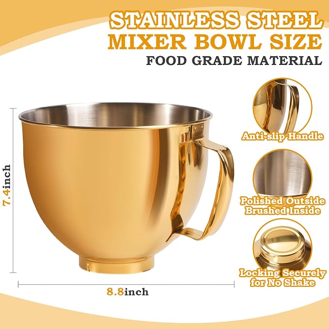 5 Quart Mixing Bowl for KitchenAid Stand Mixers, Food-Grade Stainless Steel Bowl with Handle & Clasp, Compatible with Tilt-Head 4.5–5 Qt Models – Fits K45, K45SS, KSM75, KSM150, KSM95