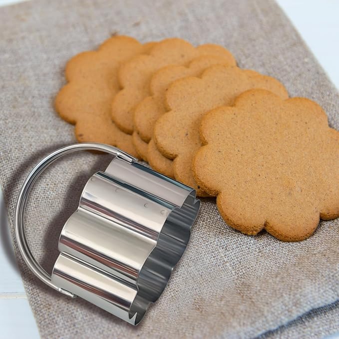 ALLTOP Scalloped Biscuit Cutters with Handle, Stainless Steel Cookie Cutter, Professional Baking Essential Tool for Pastry, Scone, Donut-Flower Shaped