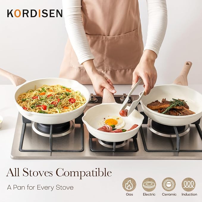 Kordisen Nonstick Ceramic Frying Pan, 11 Inch Ceramic Skillet, Healthy Non Toxic Cooking Pan, Stay-Cool Handle, Induction Compatible, PFOA & PFAS Free, White