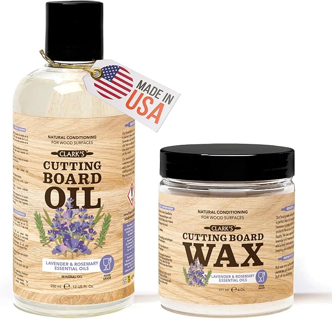CLARK'S Cutting Board Oil & Wax Kit, Lavender Rosemary Scent - Set of 2 | Includes Food Grade Mineral Oil (12oz), Cutting Board Wax (6oz) for Cutting Boards, Butcher Blocks & Kitchen Wooden Utensils