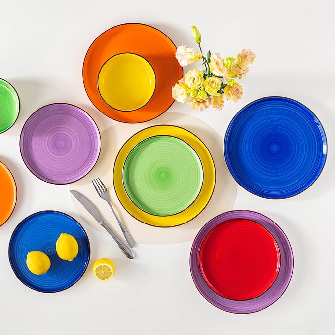 vancasso Bonita Dinnerware Sets 18 Pieces, Stoneware Dishes Set for 6, Plates and Bowls Set, Dinshwasher and Microwave Safe, Multicolor