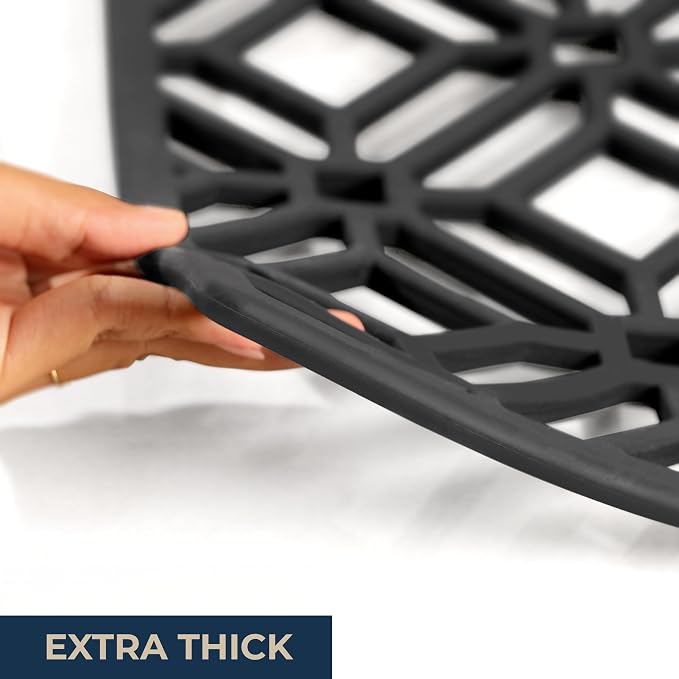 GASARÉ, Extra Large, Thick, Silicone Trivet for Hot Dishes, Pots, and Pans, Heat Resistant Mat for Countertop, Hot Pad for Kitchen, Easy to Clean, 16 x 12 x 3/8 Inches, (Black, Geometric)