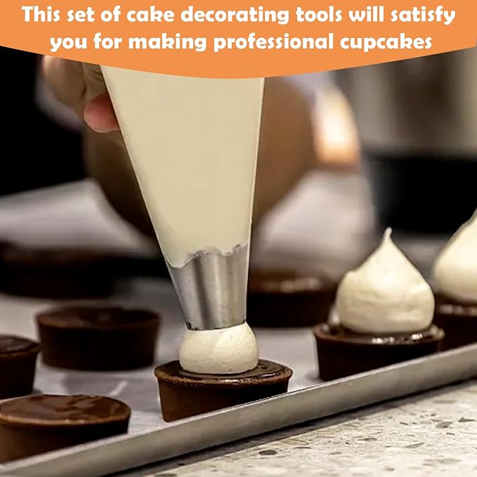 Hendiy 5 Pieces Large Round Piping Tip Set, Stainless Steel | Professional Cake Decorating, Frosting Tip, For Cupcakes Cakes Cookies