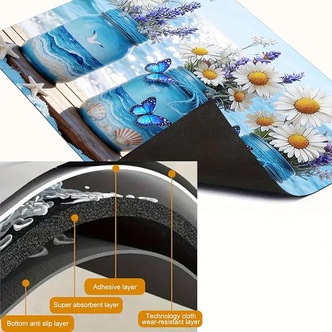 HOMETITUTE Summer Stove Top Covers for Electric Stove 28x20 Inches Coastal Mason Jar Floral Heat Resistant Glass Cooktop Protector Pad Decorative Stovetop Cover for Kitchen Coffee Bar Decor