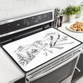 Winter Mountains Panorama Stove Top Covers for Electric Stove, White Sketch Glass Stovetop Cover with Lanyard Snowy Cottage Ski Pattern Countertop Protector Mat for Kitchen 28 x 20 Inch