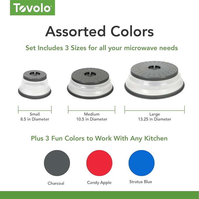 Tovolo Microwave Splatter Cover for Food(Candy Apple Red) Collapsible & VentedSilicone Splatter GuardLid,Microwave Plate & Dish Cover with Handle,BPA-FreeKitchen Gadget for Meal Prep, (Pack of 9)