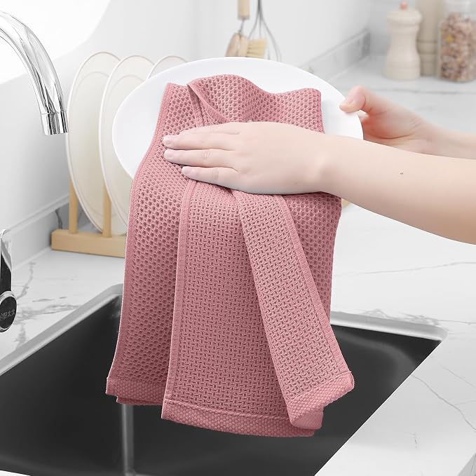 Homaxy 100% Cotton Waffle Weave Kitchen Dish Towels 6-Pack, Dried Rose | 13 x 28 Inches, Ultra Soft Absorbent Dish Towels, Quick Drying Cleaning Towels
