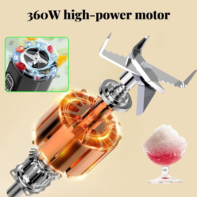 Portable Juicer Blender :XIP8 Waterproof 360W Motor, 6000mAh Battery, 700ml Stainless Steel Cup, Auto & Pulse Modes