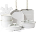 SENSARTE 17 Piece Nonstick Detachable Handle Pots and Pans Set White | Removable Handle Cookware Set, Induction Cookware Set with Removable Handle, Healthy Non Stick for RV, Dishwasher ＆ Oven Safe