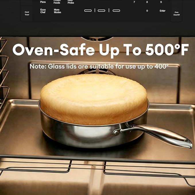 COOKER KING 3.6Qt Hybrid Sauté Pan w/Lid, Nonstick Deep Skillet for Frying | Non-Toxic Coating, Dishwasher & Oven Safe, Induction Ready, Stay-Cool Handle, 3-Ply Stainless Steel Clad for Fast Heat