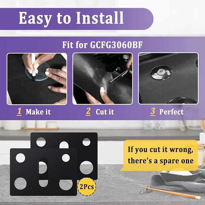 GCFG3060BF/GCFG3060BD 2pcs Stove Protector for Frigidaire Gallery Gas Range | Reusable Burner Splatter Stove Liner with 1 Spare Liner, Easy Clean, Fire Resistant Trimmable, Bonus 3 Cleaning Brushes