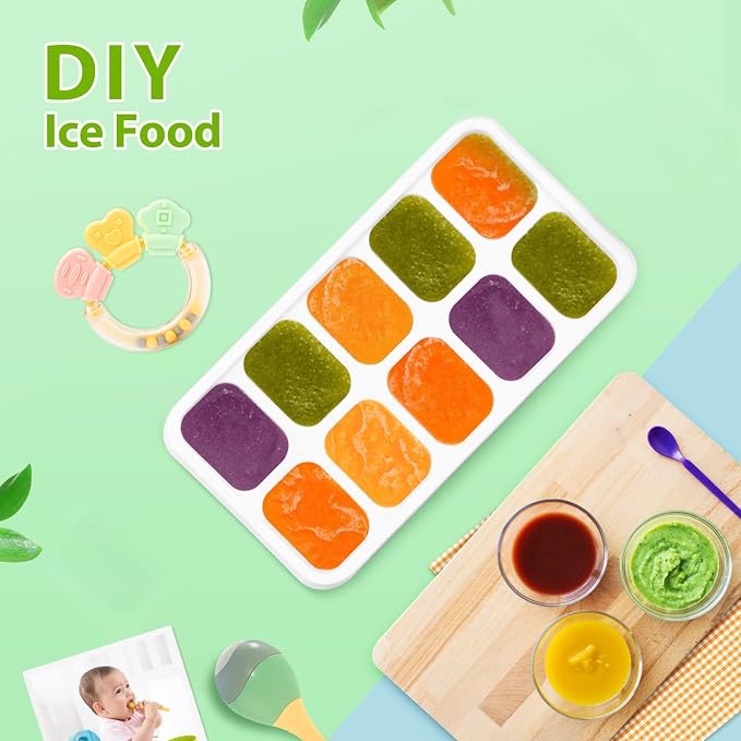 DOQAUS Ice Cube Tray with Lids, 4 Pack Silicone Ice Trays for Freezer | Stackable BPA & LFGB Safe, Easy Release for Kitchen, RV, Cocktail, Coffee, Soup & Food