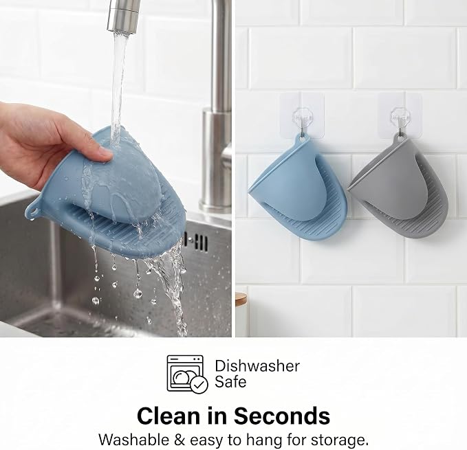 Silicone Kitchen Oven Mitts Set, Finger Protector Cooking Pinch Grips Pot Holder Toaster Hot Plate Gripper Oven Accessories,BBQ Baking Mittens Heat Resistant Gloves,2 Pairs（Nordic Blue Gray）