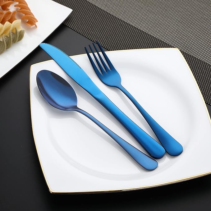 DEVICO Portable Utensils, Travel Camping Cutlery Set, 8-Piece including Knife Fork Spoon Chopsticks Cleaning Brush Straws Portable Case, Stainless Steel Flatware set (Blue) | 8Pcs Stainless Steel Travel Cutlery Set, Portable Metal Straws Chopsticks For...