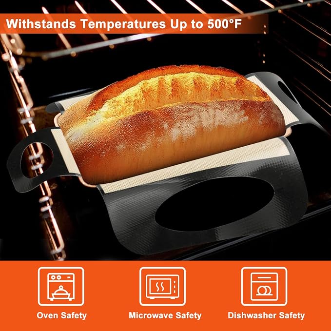 2 Pcs Reusable Silicone Bread Sling, Food-Grade Silicone Bread Loaf Pan Liners & Lifters with 4 Handles, Non-Stick & Easy Clean Dough Transfer Baking Mat for 9x5" or 1.5lb Loaf Pans(Brown)