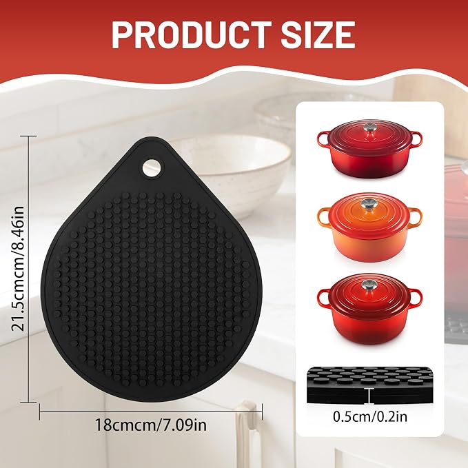 Magnetic Silicone Trivet Compatible with Le Creuset Cast Iron Dutch Ovens | BPA Free Non-Slip 8" Heat-Resistant Trivet for Hot Pots, Pans & Dishes, Pot Holder for Cooking, Serving & Table Protection