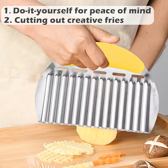 JAYVAR Large Crinkle Cutter, Stainless Steel Vegetable Wavy Chopper | Versatile Fancy Edges Chopping, Wavy French Fry Slicer Kitchen Dicer Gadget