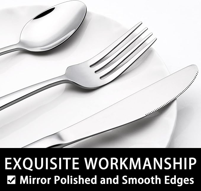 40-Piece Silverware Set with Organizer, EWFEN Heavy Duty Stainless Steel Flatware Set for 8, Food-Grade Tableware Cutlery Set, Utensil Sets for Home Restaurant, Mirror Finish, Dishwasher Safe