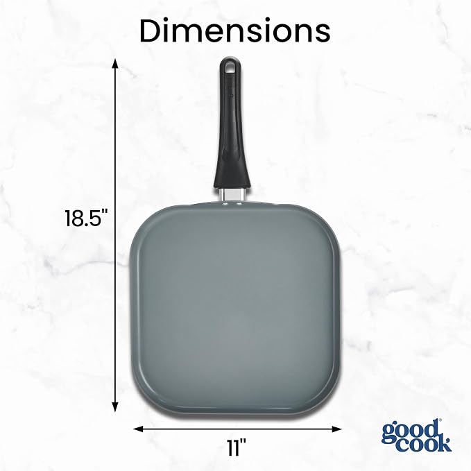 GoodCook Everyday Griddle Pan Ceramic Nonstick Aluminum Construction for Even Heating Non-Toxic PTFE & PFOA Free, 11-Inch, Black