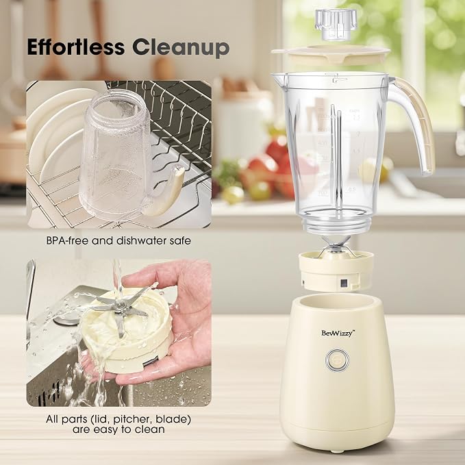 Blenders for Kitchen, 21oz Smoothie Blender, 350 Watt, Ivory | Space Saving, Quiet 70dB, Leakproof & BPA-Free Jar, Easy to Clean, 6 Blades, Blender for Smoothies, Juice and Protein Shakes