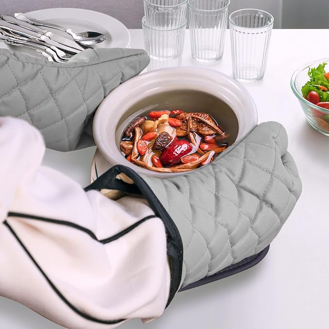 ARCLIBER 16" Quilted Terry Oven Mitts 1 Pair Heat Resistant Kitchen | Quilted Lining, 1 Pair, Heat Resistant, Classic, Cotton Blend, Cooking, Baking, Grilling, Non-Slip Grip