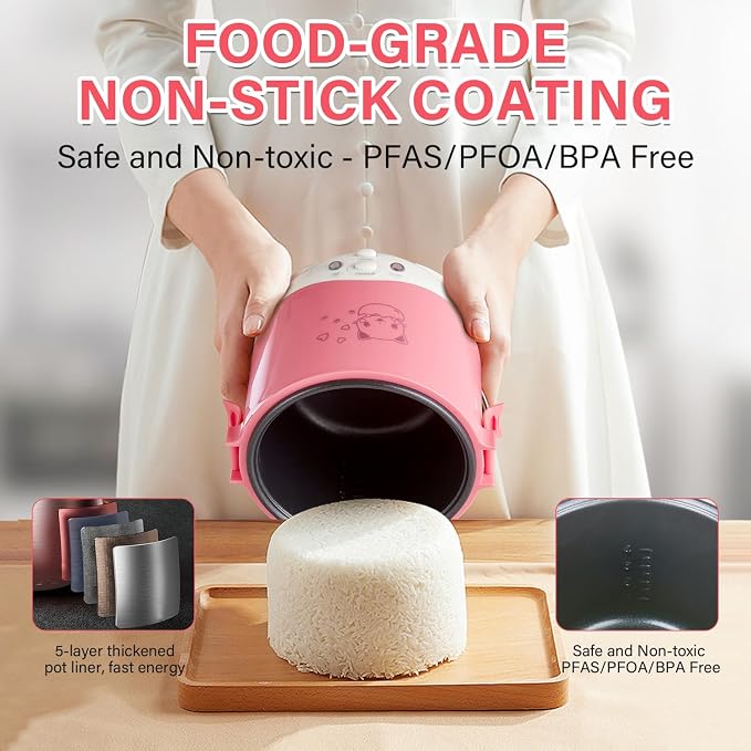 OSBA 12V Rice Cooker for Car 1L Mini Rice Cooker with Steamer, Pink | 2Cup Portable Travel Rice Cooker for 1-2 People, Cooking Heating & Auto Keeping Warm Function, Used as an Electric Lunch Box
