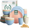 40-Piece Dinnerwave Sets, Service for 8, Wheat Straw Dinnerware Set - Plates and Bowls Set with Cups, Lightweight Microwave and Dishwasher Safe Dish Set for Dinner, Outdoor - Multi Light