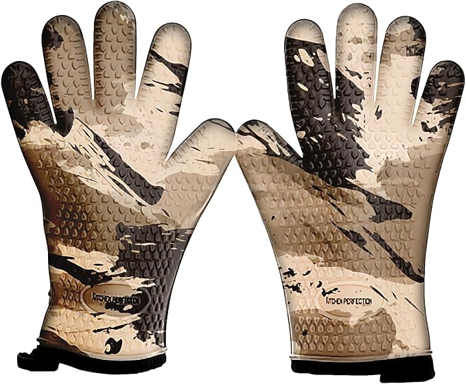 KITCHEN PERFECTION Silicone Smoker BBQ Gloves - Heat Resistant Oven Mitts | Waterproof, 5-Finger Design For A Better Grip, for Pitmasters, Meat Smoking, Grilling, Cooking, Frying Turkey | Grill Gift