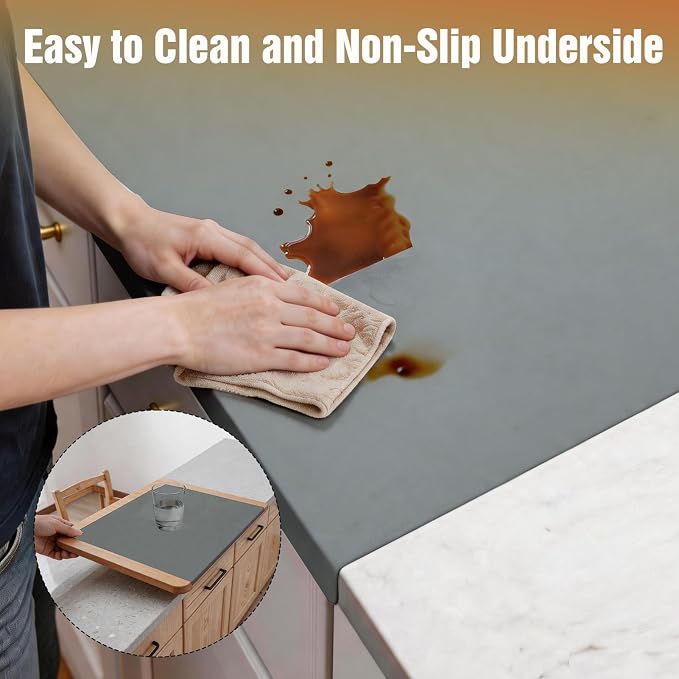Silicone Mat for Kitchen Counter with Edge Protection – Quartz Countertop Protector, Heat Resistant & Non-Slip, Easy Clean, 100% Food Grade Silicone, 28"x20" (Gray)