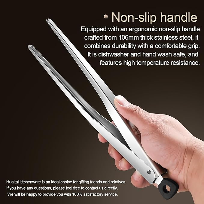 12-inch Locking Stainless Steel Kitchen Tongs | multi-function Grill Tongs, Heat-Resistant up to 600°C, Precision Serrated Tip Design, For Steaks, Bread, Pizza, Salads