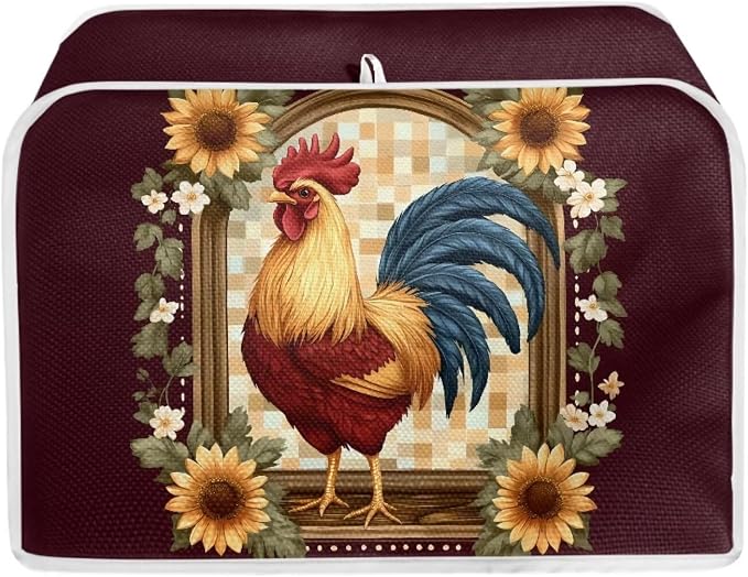 Chicken Sunflower Toaster Cover, Foldable Two Slice Toaster Appliance Dust-proof Cover for Kitchen Small Appliance Dust Cover and Fingerprint Protection Home Decor
