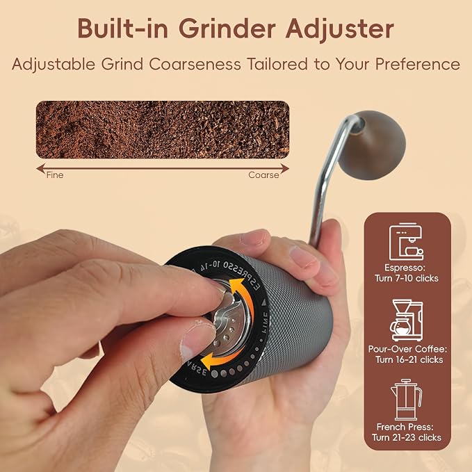 Portable Manual Coffee Grinder 25g Capacity Hand Crank Coffee Grinder Mill | CNC Stainless Steel Conical Burr,Internal Adjustment,for Espresso Pour Over French Press Moka for Office Home Travel Camping