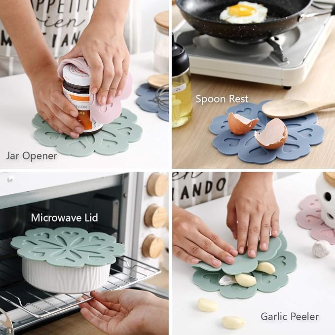 Set of 4 Silicone Trivet Mat - Hot Pot Holder Hot Pads for Table & Countertop - Trivet for Hot Dishes - Non-Slip & Heat Resistant Modern Kitchen Hot Pads for Pots & Pans, Turquoise