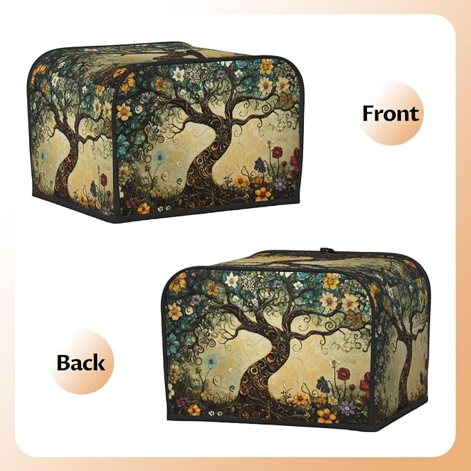 4 Slice Toaster Cover Whimsical Tree Flower Dust Proof Washable Kitchen Appliance Cover with Pocket, Oxford Fabric Countertop Toaster Protector for Standard Toasters Small Appliances