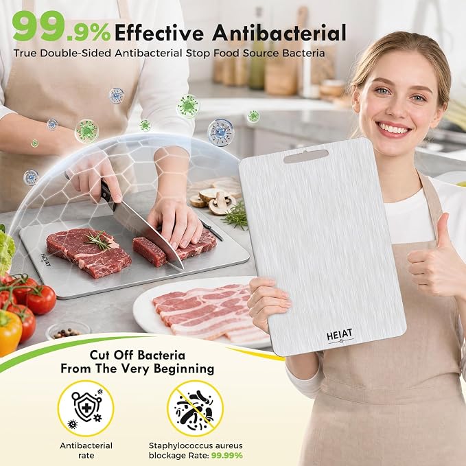 100% Titanium Cutting Board Set of 3, Double-Sided Kitchen Boards | 3-Piece Multi-Size Set One-Piece Pure Titanium Reversible Double-Sided Design Dishwasher Safe Gift-Ready Packaging