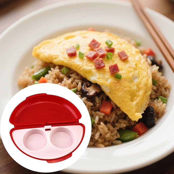 TopHomer 2 Cavity Easy Egg Breakfast Cooker, Microwave Omelet Pan and Egg Poacher - Egg Maker Easy to Use and Non-Stick Breakfast Egg Cookware (Red)