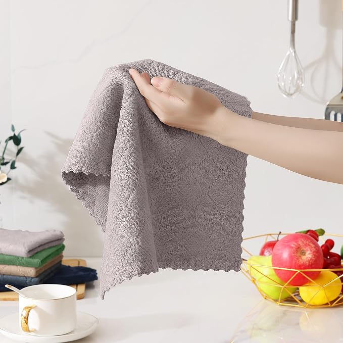 Homaxy Super Soft 12 Pack Kitchen Towels and Dishcloths Set, Grey | Ultra-Absorbent, 10 x 10 and 13 x 19 Inches, Coral Velvet, No Lint, Nonstick Oil, Fast Drying, Microfiber Cleaning Cloth