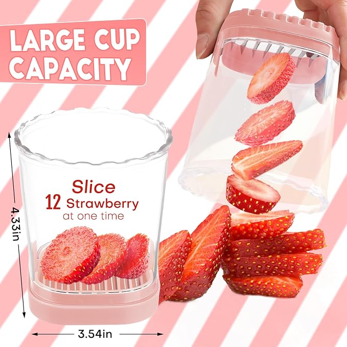 Creative Strawberry Slicer, Detachable Cutter with Push Plate (Pink)