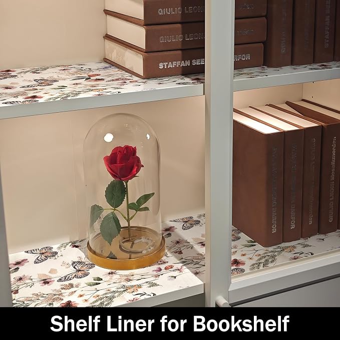 Floral Shelf Liners Non Adhesive Strong Non-Slip 16IN x 20FT | Shelf and Drawer Liners for Kitchen Cabinet Wire Fridge, Waterproof Shelf Drawer Liner,Easy to Clean,Butterfly