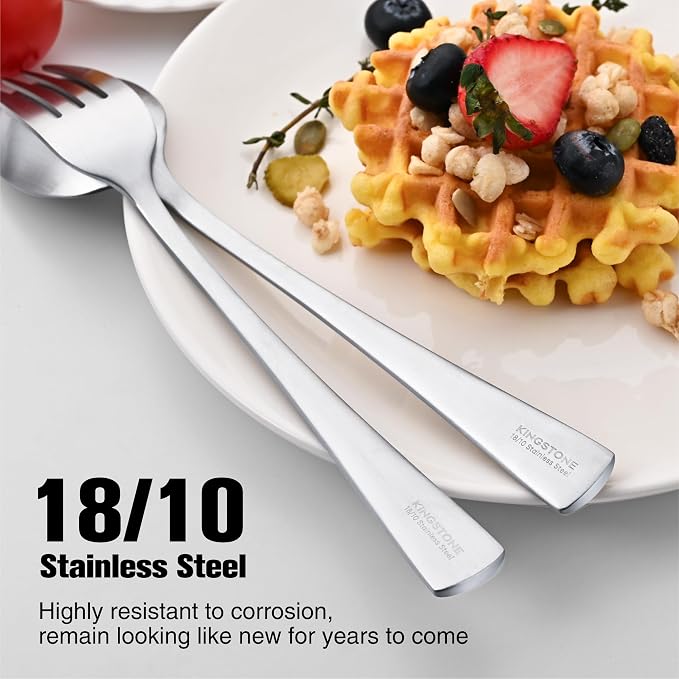 30-Piece Silverware Set, 18/10 Stainless Steel Flatware Set for 6, Matte Satin Finish Forged Cutlery Set Dishwasher Safe | KINGSTONE Forged Flatware Cutlery Set, Mirror Polished Knives Fork and Spoon Utensils, Dishwaher Safe for Home Wedding Party